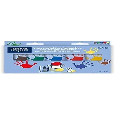 Abbildung von Lefranc &amp; Bourgeois Kinder Fingerfarben Set Classic 5 Farben in 80ml Tuben, Inklusive Tipps Tricks