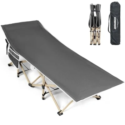 Abbildung von OVERMONT Klappbar Übergroß Feldbett für Erwachsene Campingbett 190 x 71 36 cm bis 250kg Belastbar 2400D Oxfordgewebe mit Seitentasche Tragetasche Camping Garten Büro Gästebett