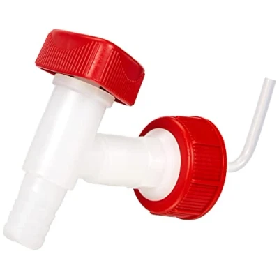 Abbildung von hünersdorff Ablasshahn für Kanister Gewinde DIN45 Tüllenanschluss 19mm bzw. 3/4&quot; natur/rot