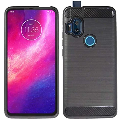 Abbildung von cofi1453® Silikon Hülle Carbon kompatibel mit Motorola ONE Hyper Case TPU Soft Handyhülle Cover Schutzhülle Schwarz