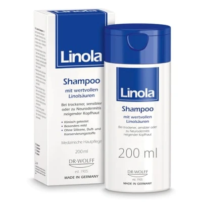 Abbildung von Linola Shampoo, 1 x 200 ml Pflegeshampoo für trockene, empfindliche oder zu Neurodermitis neigende Kopfhaut silikonfrei, ohne Farb , Duft und Konservierungsstoffe