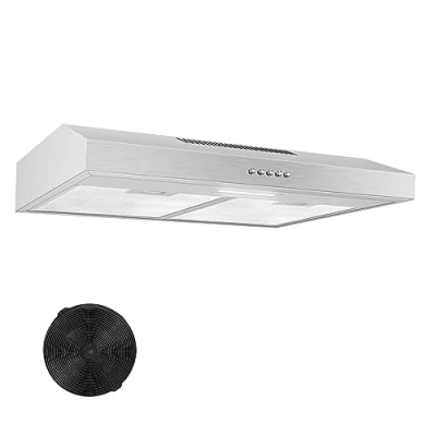 Abbildung von TopStrong Dunstabzugshaube 60cm Unterbau, Umluft/Abluft 201 m3/h, abzugshaube mit Aktivkohlefilter CF K, Edelstahl Dunstabzugshaube, 3 Stufen, 2W LED Licht