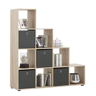Abbildung von FMD Möbel, 248 002 Mega 2, Treppenregal Raumteiler Bücherregal Raumtrenner 10 Fächer, eiche , maße 138.5 x 143.5 33.0 cm (BHT)