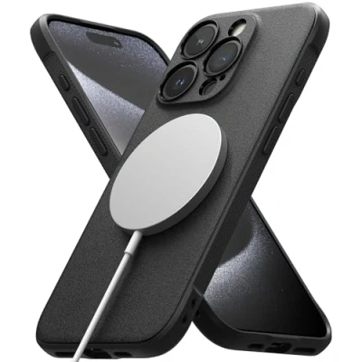 Abbildung von Ringke Magnetic Case Kompatibel mit iPhone 15 Pro Max Hülle 6,7 Zoll MagSafe [Onyx Magnetic] Kameraschutz und Verbesserte Griffigkeit TPU Magnetische Laden Handyhülle Black