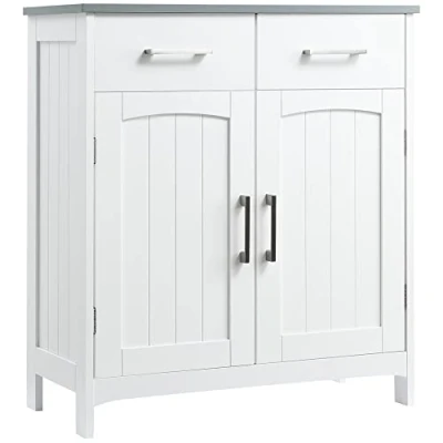 Abbildung von kleankin Badezimmerschrank Freistehender Badkommode Bademöbel Badschrank Schrank mit Schublade Weiß+Grau 68 x 33 76 cm