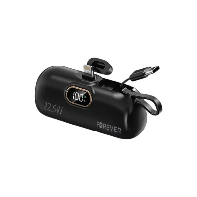 Abbildung von Forever Power Bank Mini Lightning Schwarz 5000mAh Powerbank Schnellladefunktion und Pass Through Akku Handy Leicht Klein mit LED Display Ideal für Unterwegs