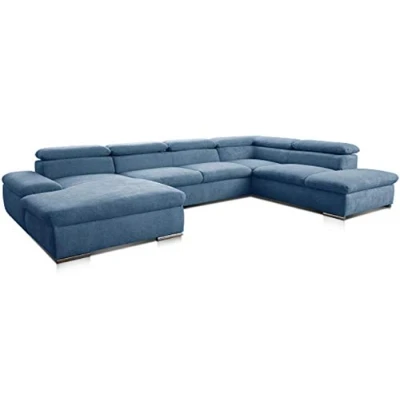 Abbildung von Cavadore Wohnlandschaft Alkatraz im modernen Design / U Form mit Longchair links und Ottomane rechts Inkl. Bettfunktion + Kopfteilverstellung 350 x 73 226 Hellblau