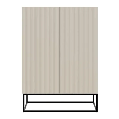 Abbildung von Selsey Highboard VELDIO, 2 türig mit 3 Fächern, Lamellenfronten und schwarzen Beinen