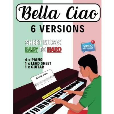 Abbildung von Bella Ciao Sheet Music EASY to HARD 6 Versions: Italian Folk Song How Play Piano or Instruments like Keyboard, Guitar Level from Beginner Advanced Video Tutorials
