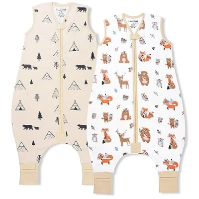 Abbildung von Mama Cheetah Baby Schlafsack mit Füße 0.5 TOG, Sommerschlafsack, Bio Baumwolle Schlafsäcke ohne Ärmeln Babyschlafsack Beinen für Säugling Kinder Junge Mädchen, 100cm (Baby Höhe 102 112cm)