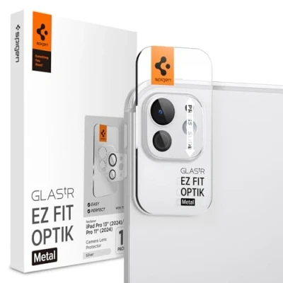 Abbildung von Spigen Glas.tR EZ Fit Optik Metal Kameraschutz kompatibel mit iPad Pro 13/11 Zoll M4 (2024), Silber, Volle Abdeckung, 9H Härte Folie