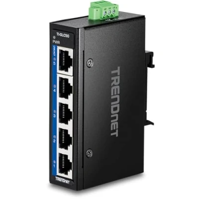 Abbildung von TRENDnet 5 Port Industrial Gigabit DIN Rail Mini Switch, TI GLC50, x Ports, Extreme Temperatur IP30, 10Gbps Switch Kapazität, Schwarz