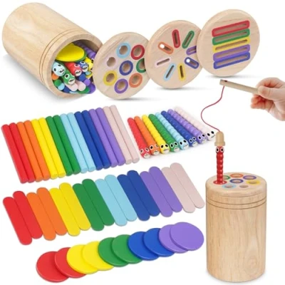 Abbildung von Haozozo Montessori Spielzeug ab 1 Jahr, 4 in 2 3 Jahre, Holz Sensorik Baby Kleinkind Motorikspielzeug Jahr