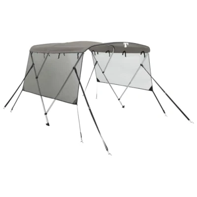 Abbildung von vidaXL 3 Bow Bimini Top mit Mesh Seitenteilen, Bootsverdeck Aluminiumrahmen, Sonnenverdeck Boot Sonnensegel, Weiß Schwarz 600D Polyester