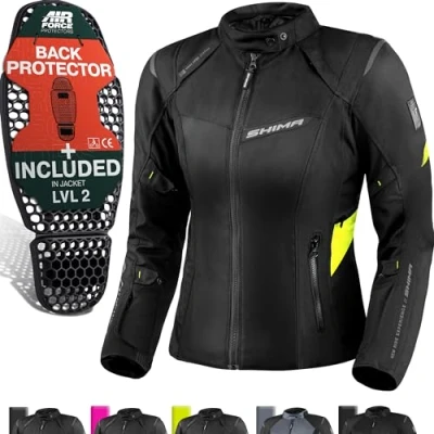 Abbildung von SHIMA RUSH Motorrad Jacke Damen mit Protektoren Textil AIRFORCE Rückenprotektor Wasserdicht Motorradjacke Sommer Motorradkombi Motorradhose Mesh Touren (Neon, Frauen, Schutzjacken, Größe M)