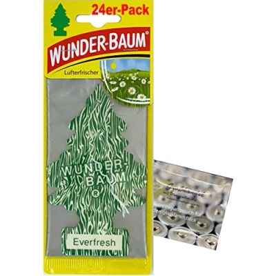 Abbildung von Wunderbaum 24er Box Original Lufterfrischer Everfresh Duftbaum inkl. 1 x Glasreinigungstuch von SP Großhandel Gratiszugabe