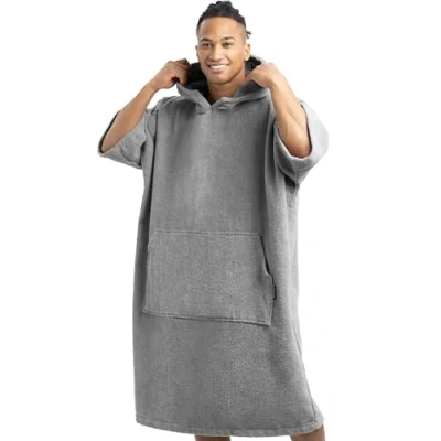 Abbildung von HOMELEVEL Unisex Bademantel Badeponcho aus 100% Baumwolle für Erwachsene mit Kapuze,