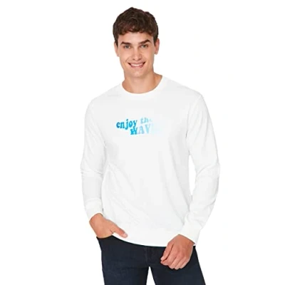 Abbildung von Trendyol Herren Rundhalsausschnitt und Slogan Regular Sweatshirt, Natur, XL