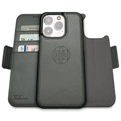 Abbildung von Dreem Fibonacci kompatibel mit iPhone 14 Pro Max Brieftaschen Etui / 2 in 1 stoßfestes und abnehmbares Folio aus veganem Leder, MagSafe kompatibel, RFID Schutz [Grau]