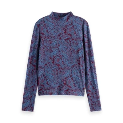 Abbildung von Scotch &amp; Soda ALL OVER Printed MOCK NECK Langarmshirt, Damen, Größe: Medium, Lake blue