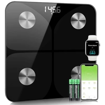 Abbildung von Körperfettwaage, Personenwaage Digital Waage Personen,28*28CM Körperwaage mit APP 180 kg/400 lbs,Smart Körperfett und Muskelmasse Weight Scale,Bluetooth für Baby Schwangere