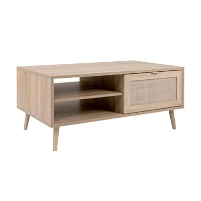 Abbildung von Finori Couchtisch Beistelltisch Bali, Sonoma Eiche / Rafia Geflecht, Medite (no Set), 100 cm, Tischplatte aus Holzoptik