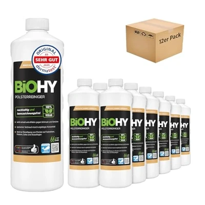 Abbildung von BiOHY Spezial Polsterreiniger (12 x 1 Liter) Konzentrat für Sofas, Polstermöbel, Teppiche &amp; Textilien Nasssauger Waschsauger Fleckentferner effektiver Textilerfrischer