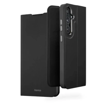 Abbildung von Hama Handyhülle für Samsung Galaxy S24+ (Handytasche, Etui mit Kartenfach, Kunstleder, Metallelemente, Standfunktion, extra Schutz von Display und Kamera, Magnet, recycelt) schwarz