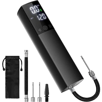 Abbildung von Elektrische Ballpumpe, tragbare automatische Ballpumpe für schnelles Aufpumpen von Bällen mit präzisem Manometer und digitalem LCD Display Basketball, Fußball, Volleyball (2 Nadeln 1 Düse)