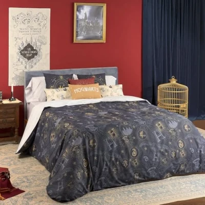 Abbildung von Belum Harry Potter Bettbezug, Modell Gold, Bettbezug mit Knöpfen, 100% Baumwolle, (90 cm Bett (155 x 220 cm)
