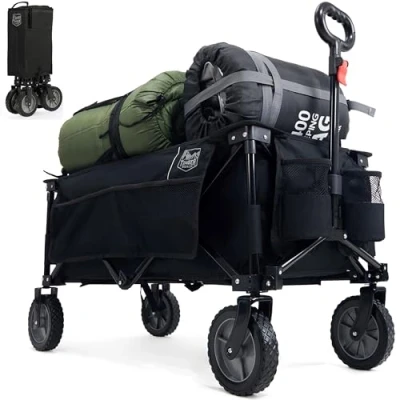 Abbildung von TIMBER RIDGE XXL Bollerwagen Faltbar Strand Handwagen mit Seitentasche Getränkehalter verstellbarem Griff, Gartenwagen Strandwagen für Alle Gelände, Draussen Camping Einkaufen, 100kg Belastbarkeit