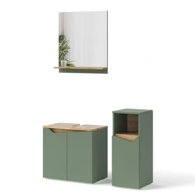 Abbildung von Vicco Badmöbel Set Marelle, Grün/Artisan, 3 Teile, mit Midischrank