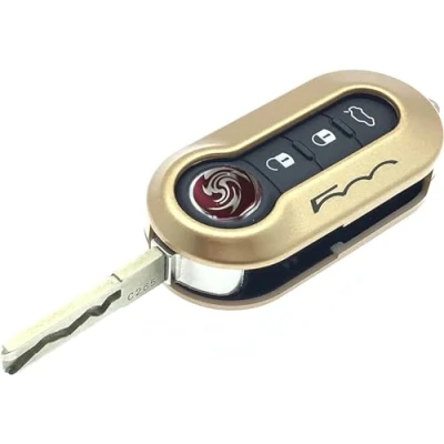 Abbildung von Nordecco Fiat 500 Schlüsselhülle passend für 500C 500L Abarth Grande Punto Brava Panda Stilo Linea 3 Tasten Schlüssel Flip (Gold)