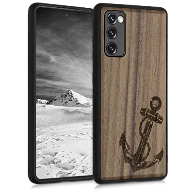 Abbildung von kwmobile Hülle kompatibel mit Samsung Galaxy S20 FE Holz Case Handy Cover TPU Handyhülle in Dunkelbraun Anker Vintage