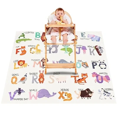 Abbildung von Spielmatte Baby Krabbelmatte Faltbarer, Hochstuhl Bodenmatte, 51&quot; Rutschfeste Große Unterlage Bodenschutz für Splat/Hochstuhl Spritzmatte Kinder, Baby, Kleinkind Fütterung