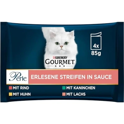 Abbildung von Gourmet Perle Erlesene Streifen Katzenfutter nass, Sorten Mix, 12er Pack (12 x 4 Beutel à 85g)