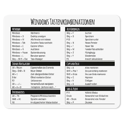 Abbildung von younikat Mauspad mit Windows Tastenkombinationen I 24 x 19 cm Mousepad in Standargröße Tasten Kürzel Befehle Übersicht Shortcuts dv_324