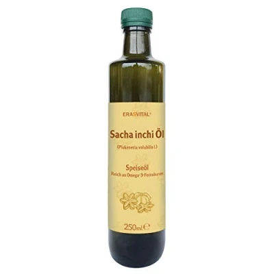 Abbildung von Sacha Inchi Öl 250ml Inka Nuss Plukenetia volubilis l. erste Kaltpressung. Herkunftsland: Peru.