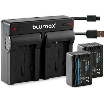Abbildung von Blumax 2X Akku 2020mAh ersetzt Panasonic VW VBT190 E + Mini Dual Ladegerät USB (Nicht für VXF11 VX11 V808) kompatibel mit HC VXF999 VX878 VX989 V160 V180 V270 V380 V777 W570 W580 WX97