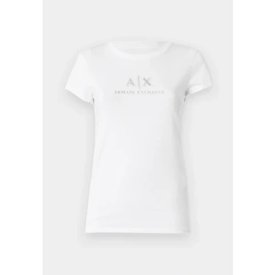 Abbildung von Armani Exchange Women&#039;s Crewneck Slim fit Rhinestone Ax Logo Tee T Shirt, Optic White, L