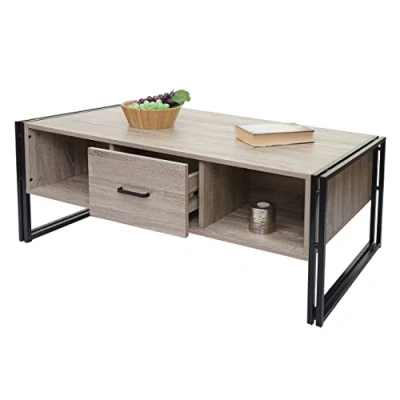 Abbildung von Couchtisch HWC A27b, Beistelltisch Wohnzimmertisch, 3D Struktur, 45x110x60cm MVG Zertifiziert, Metall Eiche Optik
