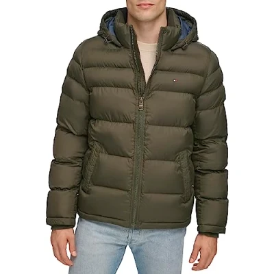 Abbildung von Tommy Hilfiger Herren Hooded Puffer Jacket Daunenalternativer Mantel, Oliv/Blatt für Mich (Leaf It to Me), 3XL