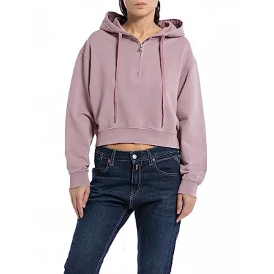 Abbildung von Replay Damen Hoodie mit Reißverschluss Halber Zipper, Powder Rose 465 (Rosa), XS