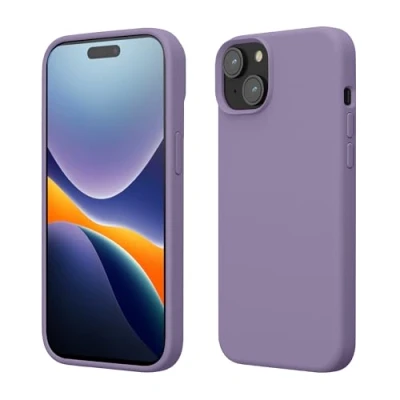 Abbildung von kwmobile Hülle für das iPhone 15 Silikon Handy Case stoßfeste Handyhülle mit weicher Oberfläche Veilchen Lila