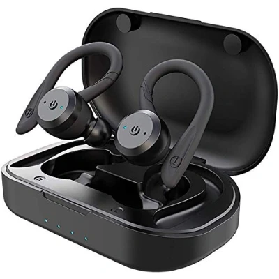 Abbildung von TIE TBE1018 Bluetooth In Ear Ohrhörer, Sportkopfhörer mit Powerbank Größe S,M,L, Schwarz