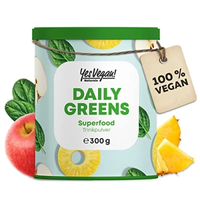 Abbildung von Yes Vegan® Daily Greens Superfood Pulver (300 Gramm) mit Vitaminen, Mineralstoffen &amp; Ballaststoffen 1x300 g