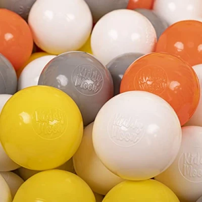 Abbildung von KiddyMoon 100/6Cm Kinder Bälle Für Bällebad Spielbälle Baby Plastikbälle Made In EU, Gelb/Weiß/Grau/Orange