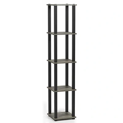 Abbildung von Furinno Regal mit 4 Fächern, holz, Französische Eiche Grau/Schwarz, 29.46 x 146.56 cm