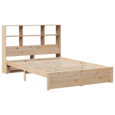 Abbildung von vidaXL Massivholzbett, Bett Kopfteil mit Bücherregal ohne Matratze, Bettgestell Lattenrost, Holzbett Doppelbett für Schlafzimmer, 140x200cm Kiefer