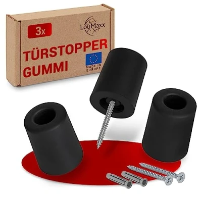Abbildung von LouMaxx Türstopper Boden aus Gummi Bodentürstopper Ø 40 mm x 50 zum Schrauben Zuverlässiger Schutz Gegen Anschlagende Türen 3er Set in Schwarz